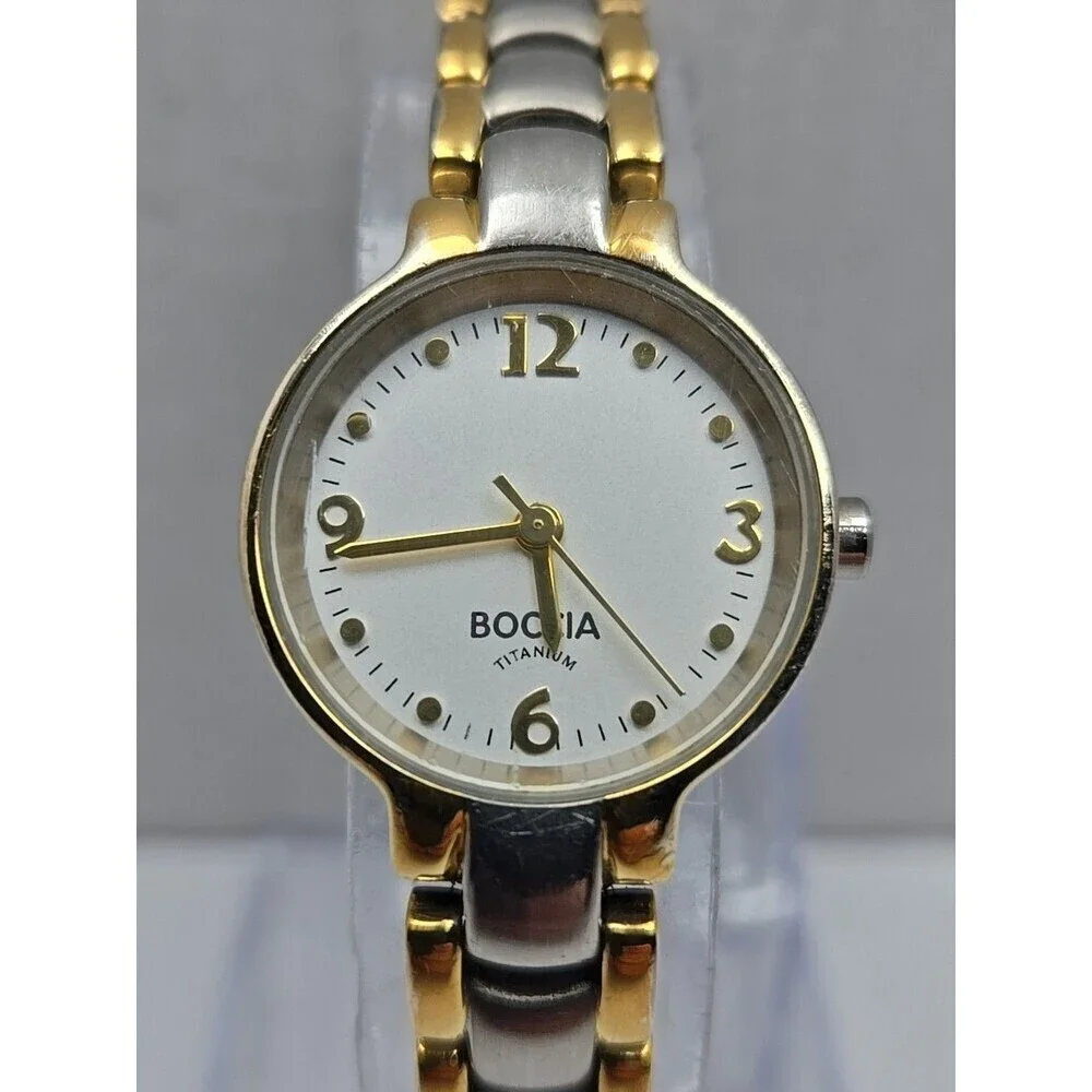 Boccia Titanium Womens Two Tone Watch White Dial Japan Quartz 5 Bar New Battery